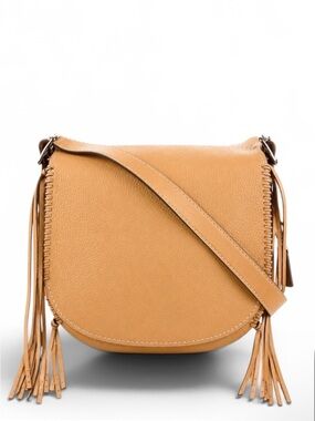 Coach Tan Leather Crossbody Saddle Bag with Fringe
